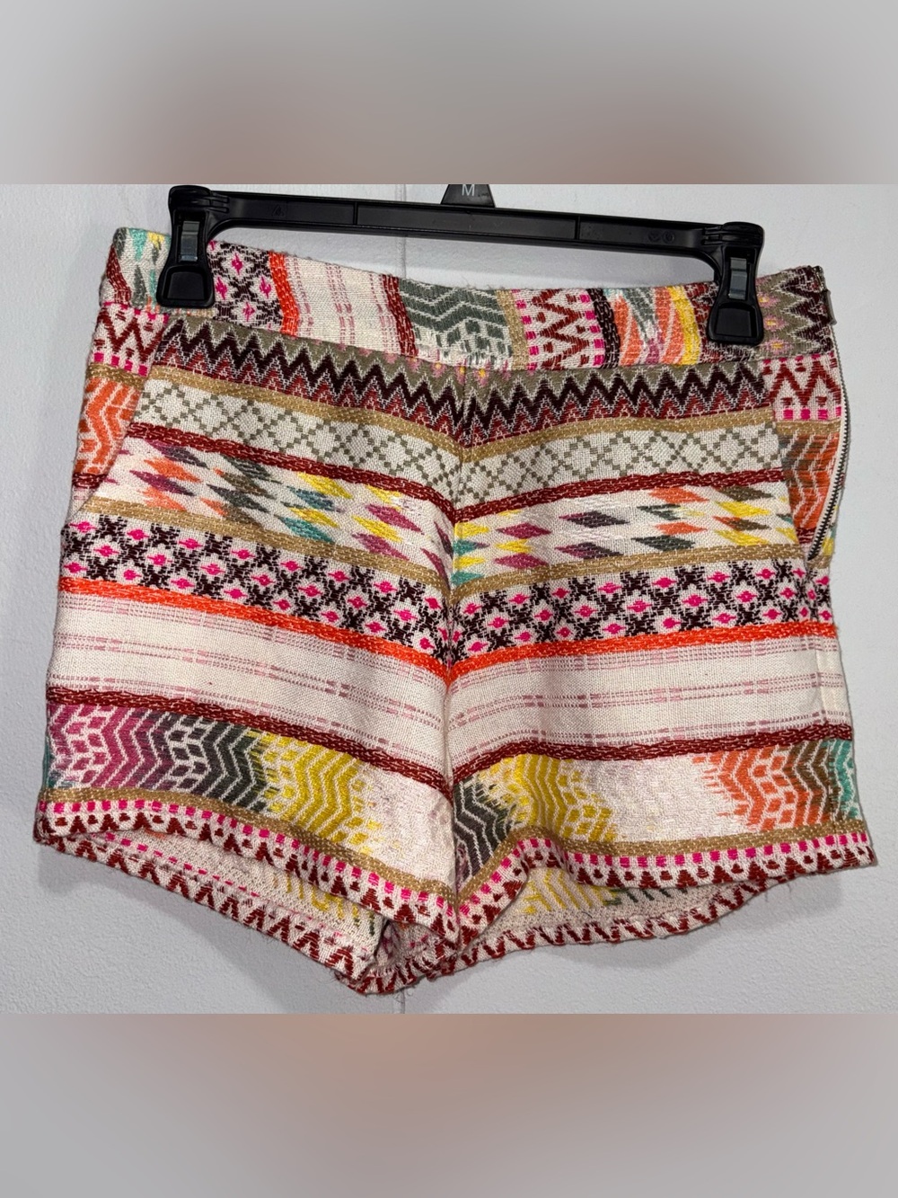Quinn Womens Small Multicolor Woven Geometric Boho Festival Side Zip Shorts